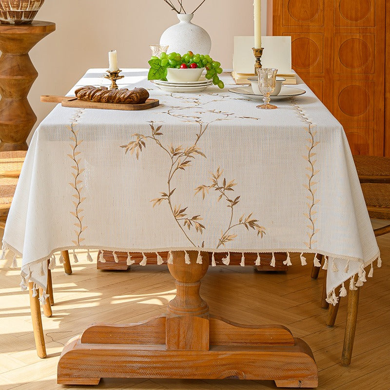 Polyester Embroidered Gold Bamboo Leaf Tablecloth