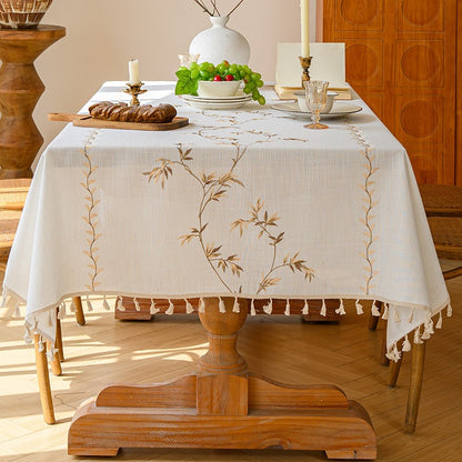 Polyester Embroidered Gold Bamboo Leaf Tablecloth