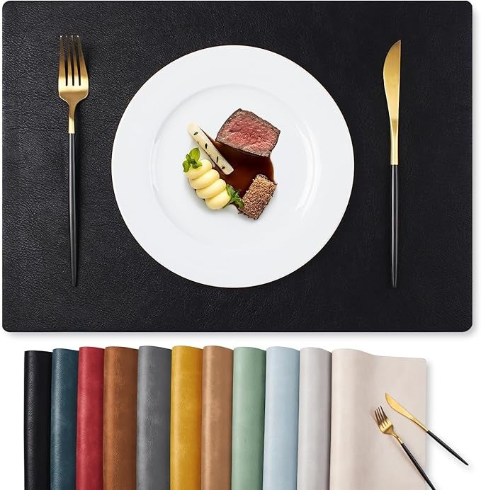 Polyurethane 100% Waterproof Oil-Proof Wipeable Heat Resistant Placemats Set in Black
