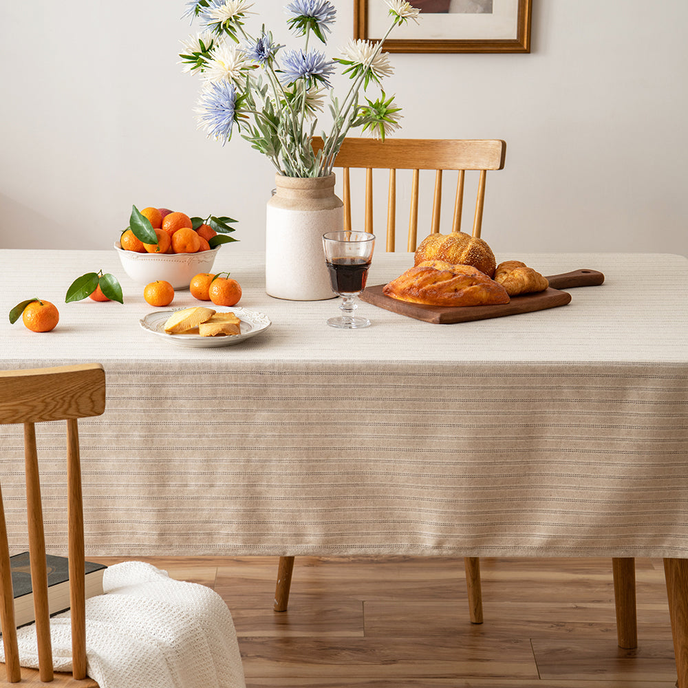Fresh Striped Linen-Cotton Tablecloth-Dual-Stripe