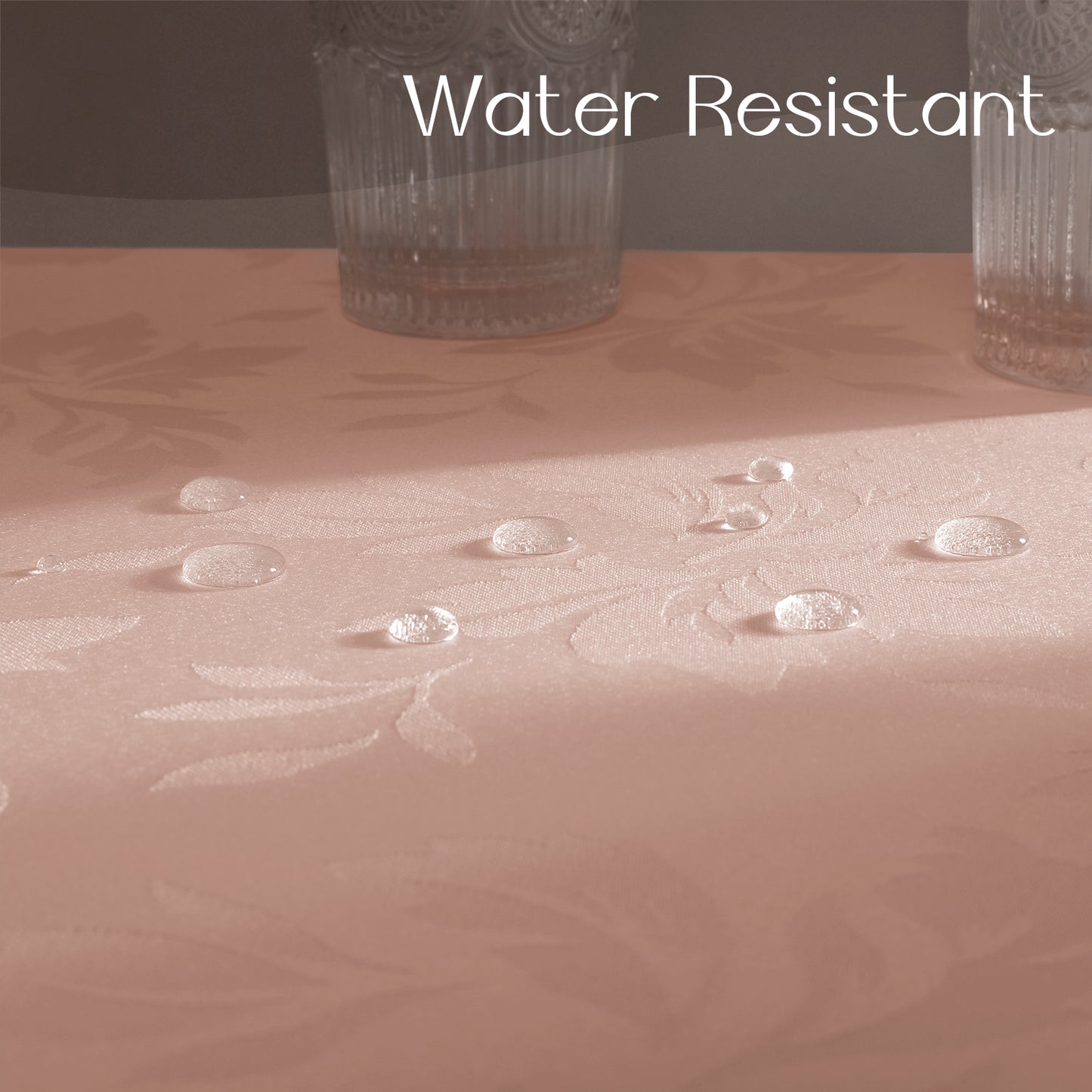 Polyester Jacquard Waterproof Damask Floral Pattern Tablecloth in Pink