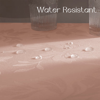 Polyester Jacquard Waterproof Damask Floral Pattern Tablecloth in Pink