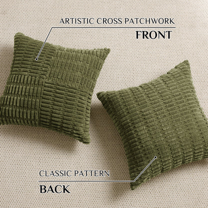 Soft Corduroy Puffy Irregularly Stripe Pattern Pillowcases in Olive-green