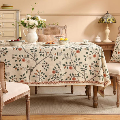 Chenille scrollwork floral print tablecloth