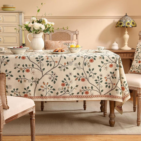 Chenille scrollwork floral print tablecloth
