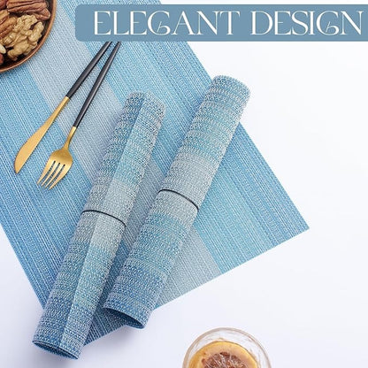 Plastic Woven Heat Resistant Placemats in Gradient Blue