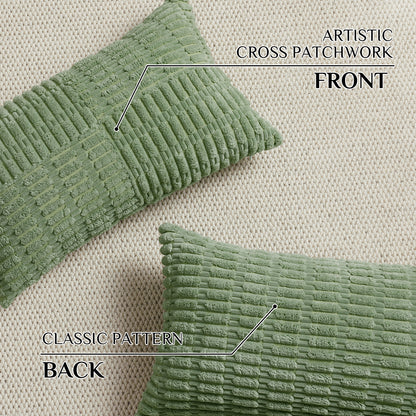 Soft Corduroy Puffy Irregularly Stripe Pattern Pillowcases in Green