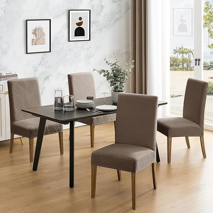 Polyester 100% Waterproof Leaf Pattern Chair Covers in Taupe