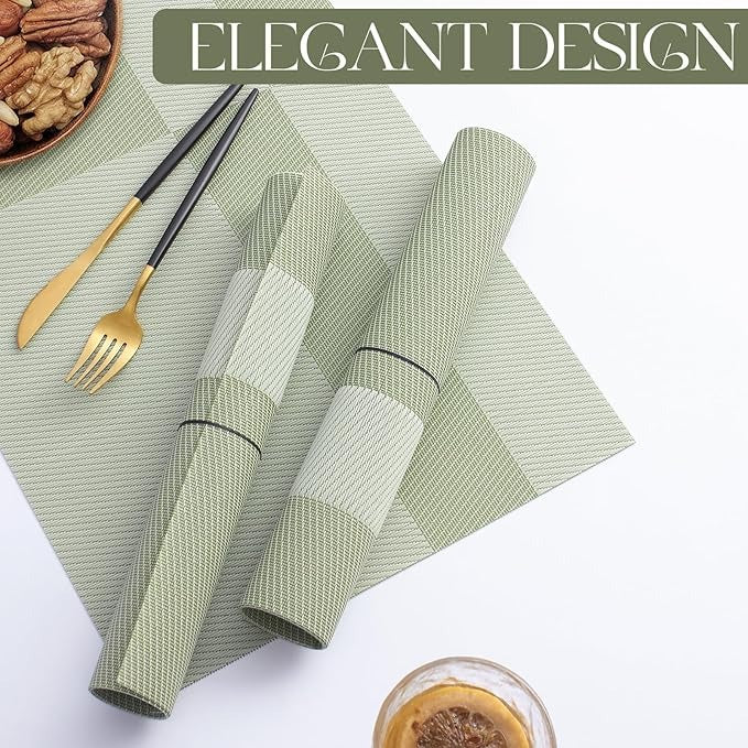 Plastic Woven Heat Resistant Placemats in Grass Green