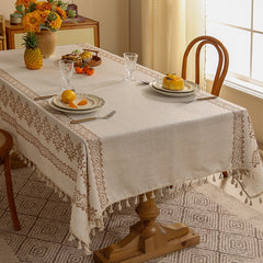 Polyester linen geometric side embroidered tablecloth
