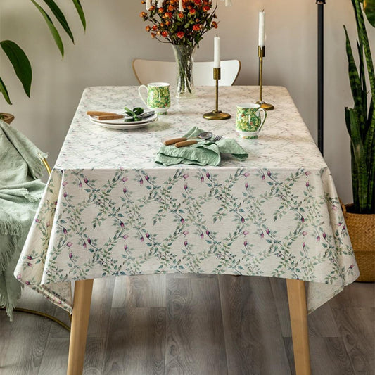 French Floral Tablecloth in White and Green