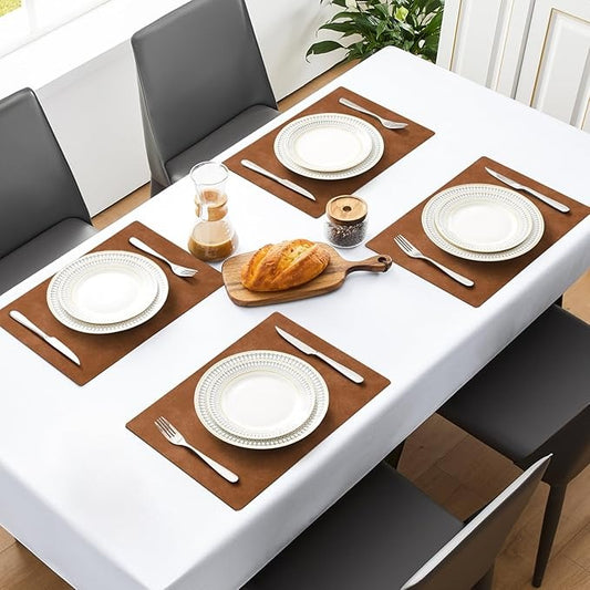 Polyurethane 100% Waterproof Oil-Proof Wipeable Heat Resistant Placemats Set in Reddish Brown