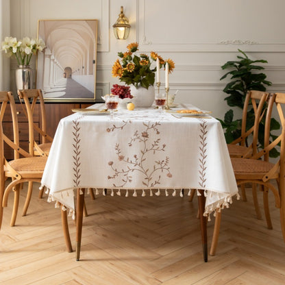 Polyester Embroidered Coffee-Coloured Roses Tablecloth