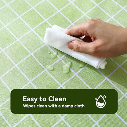 PVC Waterproof and Oil Resistant LargePlaid Tablecloth in Green and White