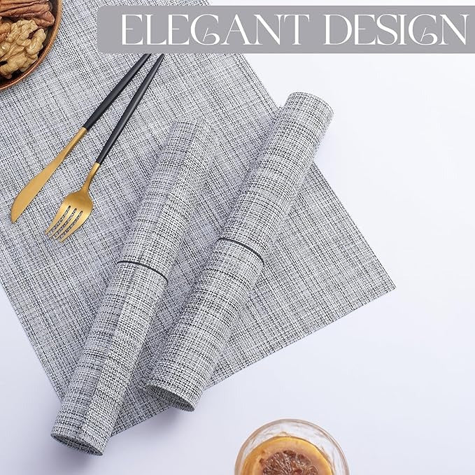 Plastic Woven Heat Resistant Placemats in Light Grey