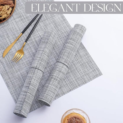 Plastic Woven Heat Resistant Placemats in Light Grey