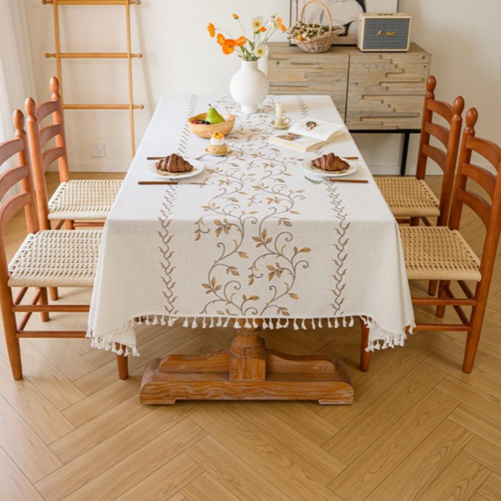 Polyester-Cotton Blend Embroidered Yellow Mimosa Tablecloth