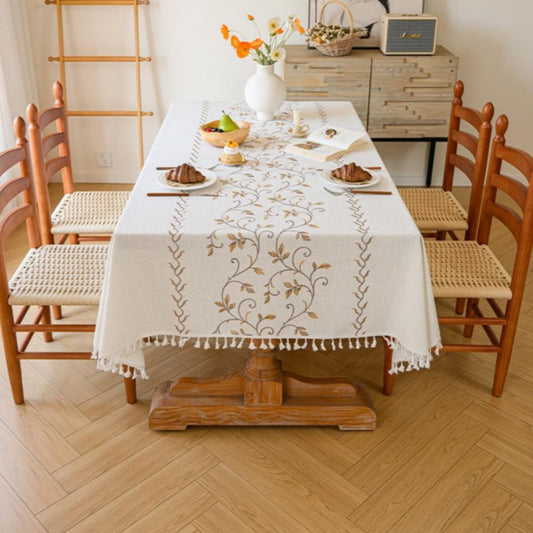 Polyester-Cotton Blend Embroidered Yellow Mimosa Tablecloth
