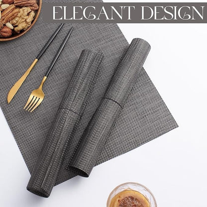Plastic Woven Heat Resistant Placemats in Dark Grey