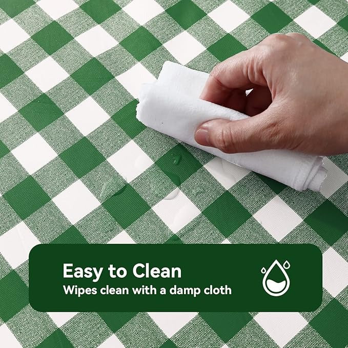 PVC Waterproof and Oil Resistant Plaid Tablecloth in Olive-Green
