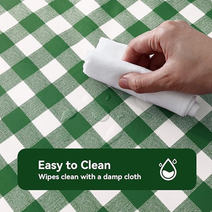 PVC Waterproof and Oil Resistant Plaid Tablecloth in Olive-Green