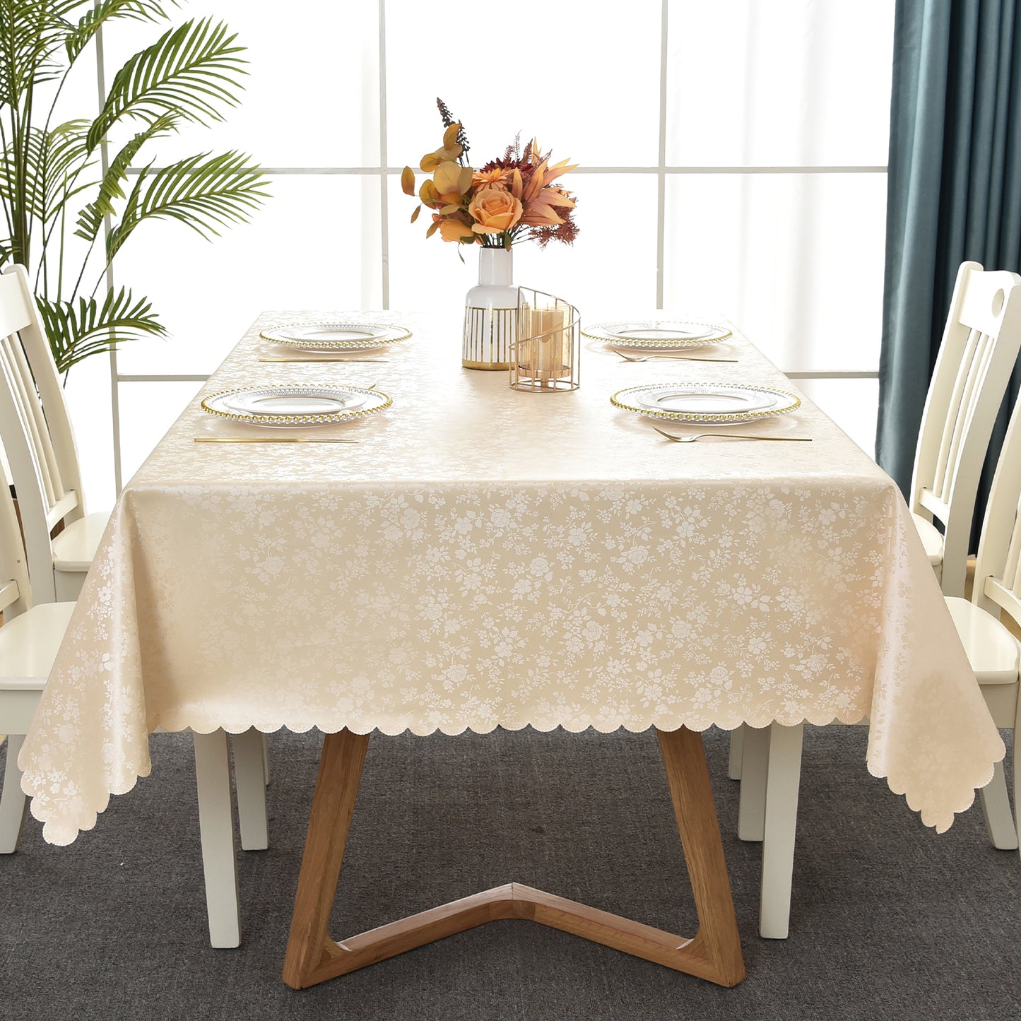 Polyurethane 100% Waterproof and Oil Resistant Chequered Tablecloth in Beige