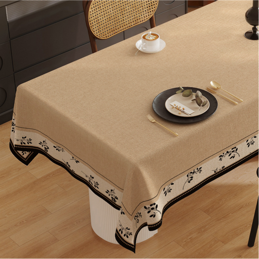 Polyester French Vintage Brown and White Contrast Tablecloth
