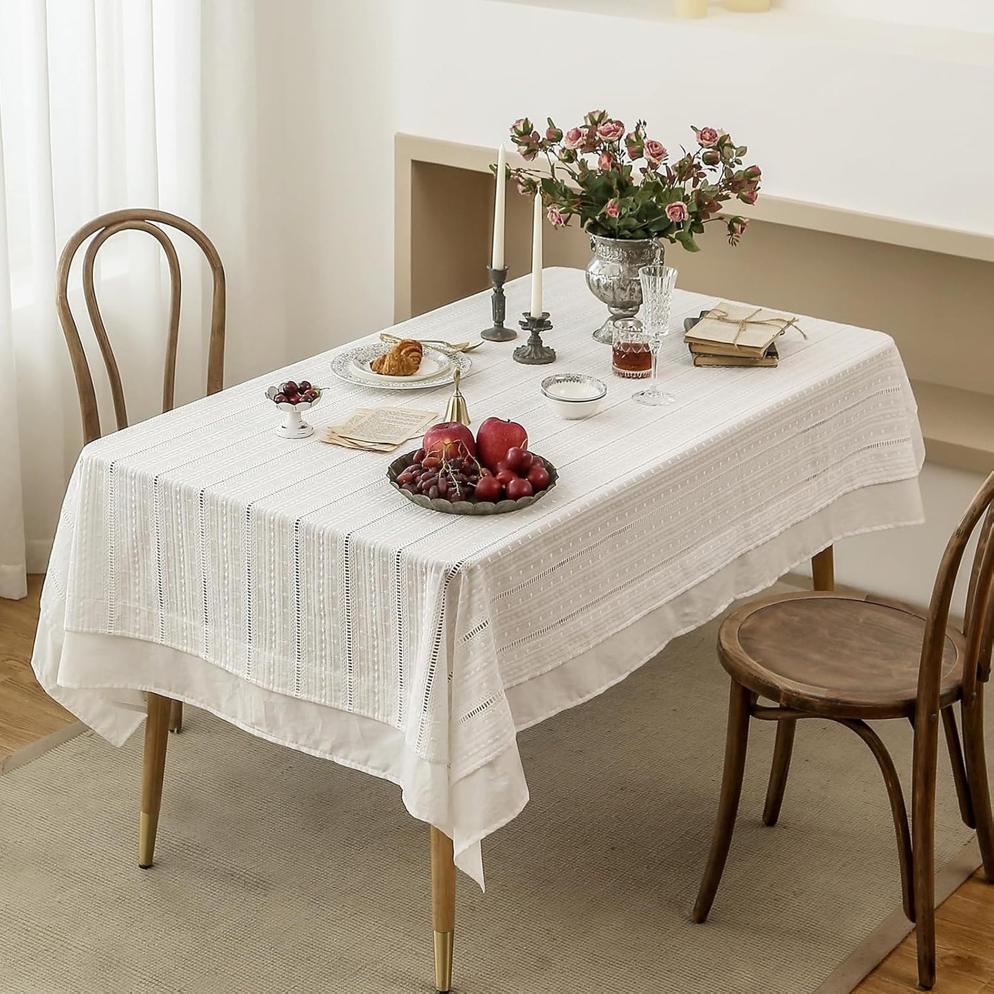 Vintage Cotton White Lace Tablecloth