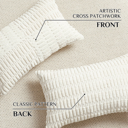 Soft Corduroy Puffy Irregularly Stripe Pattern Pillowcases in Cream
