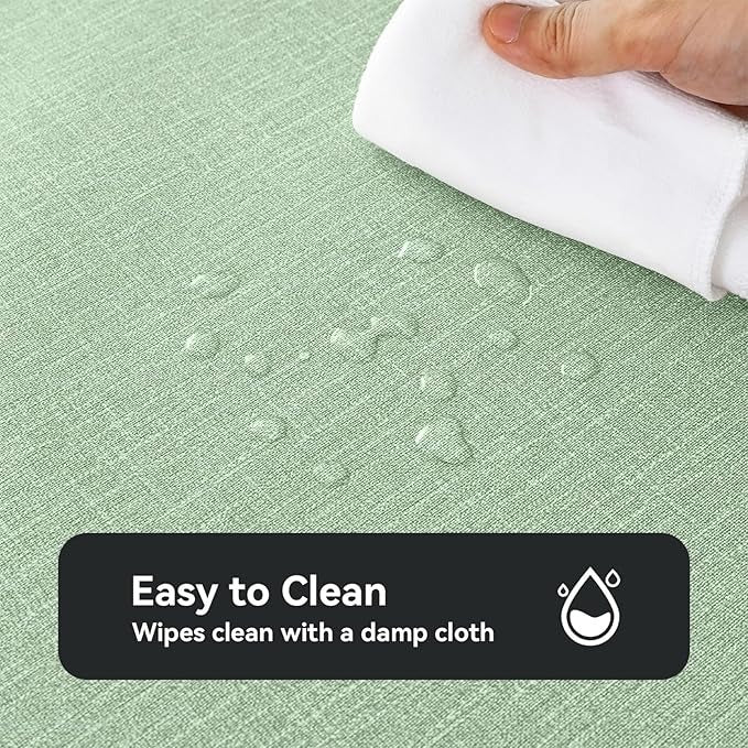 PVC Waterproof Burlap Textured Tablecloth in Light Sage Green