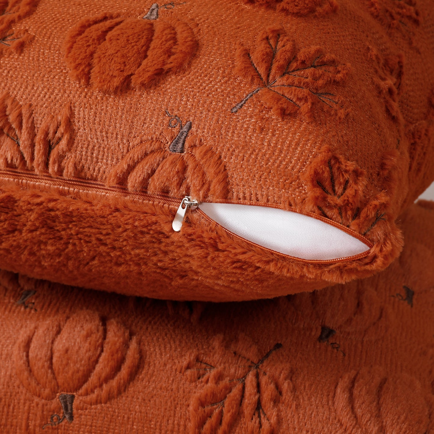 Thanksgiving Fall Harvest Pumpkin and Maple Leaf 3D Embroidery Pillowcases Cover in Rust