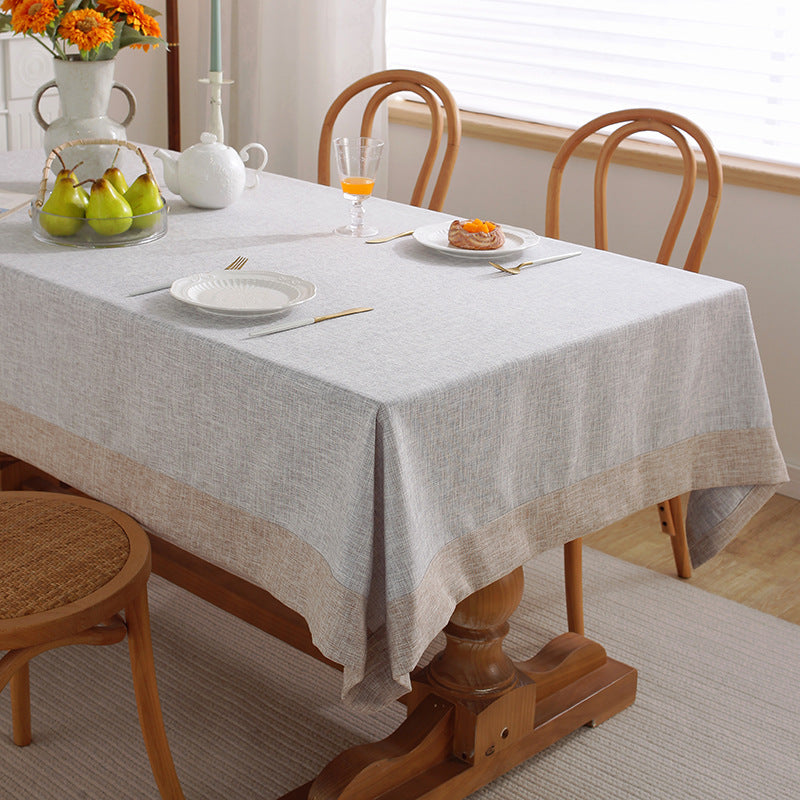 Cotton-linen Tablecloth with Plain-coloured Edging in Light Grey