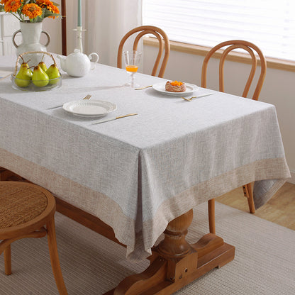 Cotton-linen Tablecloth with Plain-coloured Edging in Light Grey