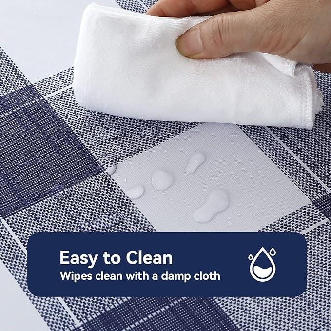 PVC Waterproof and Oil Resistant LargePlaid Tablecloth in Blue and White