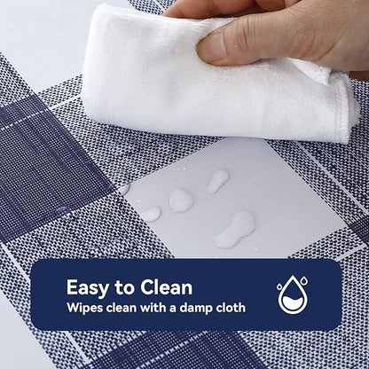 PVC Waterproof and Oil Resistant LargePlaid Tablecloth in Blue and White