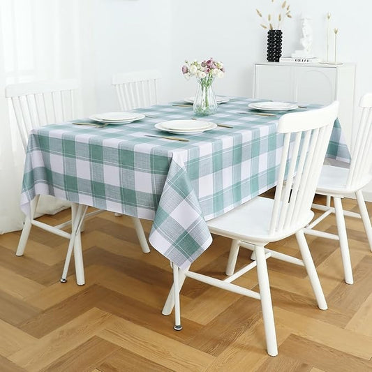 PVC Waterproof and Oil Resistant LargePlaid Tablecloth in Sage Green and White