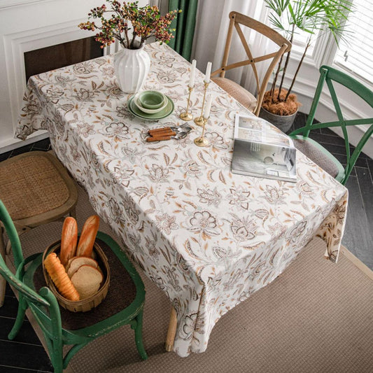 Cotton-Linen Blend Apricot Camellia Print Tablecloth
