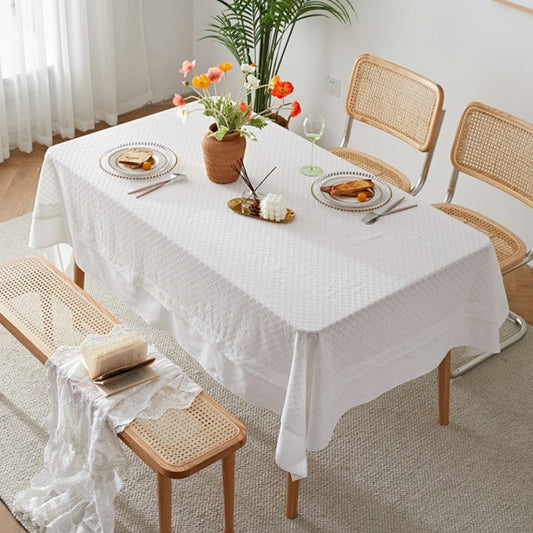 French-style cotton-linen double-layer lace tablecloth in White