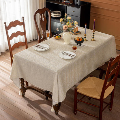 Apricot-coloured Faux Linen Tablecloth with Tassels at Each Corner