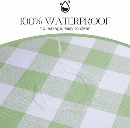 PVC Waterproof Plaid Wrap Plaid Tablecloth in White and Light Green