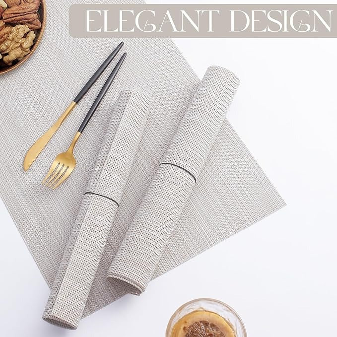 Plastic Woven Heat Resistant Placemats in Beige