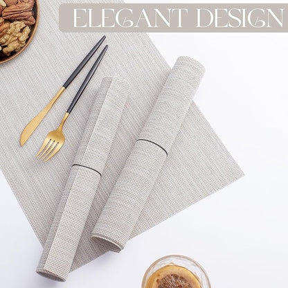 Plastic Woven Heat Resistant Placemats in Beige