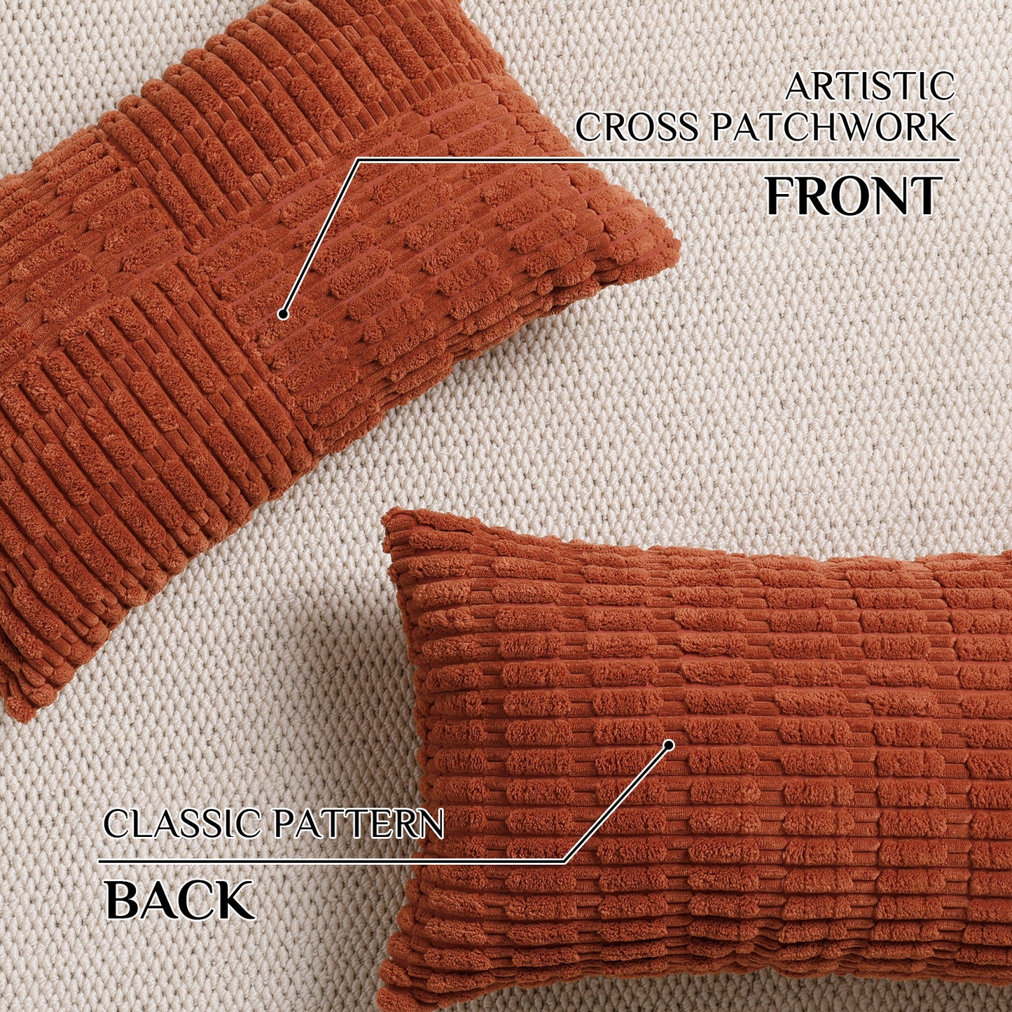 Soft Corduroy Puffy Irregularly Stripe Pattern Pillowcases in Rust