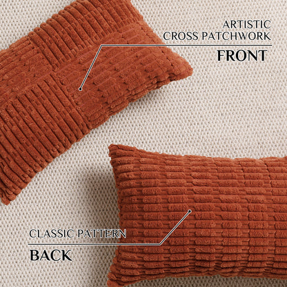 Soft Corduroy Puffy Irregularly Stripe Pattern Pillowcases in Rust