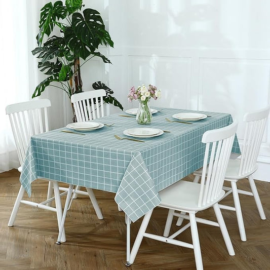 PVC Waterproof and Oil Resistant LargePlaid Tablecloth in Blueish Green