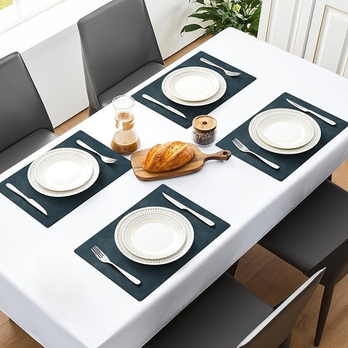 Polyurethane 100% Waterproof Oil-Proof Wipeable Heat Resistant Placemats Set in Navy Blue