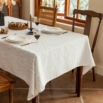 White Chenille Tablecloth with Irregular Texture