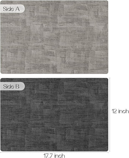 Polyurethane Linen-textured 100% Waterproof Oil-Proof Wipeable Heat Resistant Placemats Set in Dark Grey and Light Grey