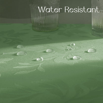 Polyester Jacquard Waterproof Damask Floral Pattern Tablecloth in SageGreen