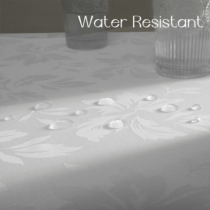 Polyester Jacquard Waterproof Damask Floral Pattern Tablecloth in White